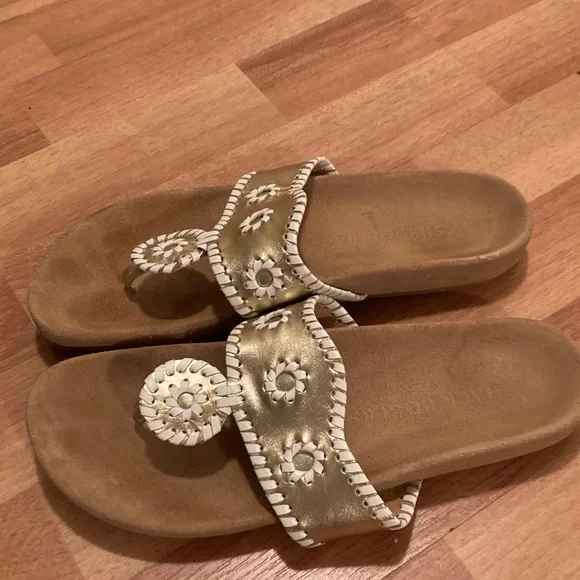 Jack Rogers Gold and White Floral Sandals - Picture 2 of 3